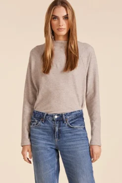 Sweaters|Tops*bobi Los Angeles RAGLAN MOCK NECK TOP TAN