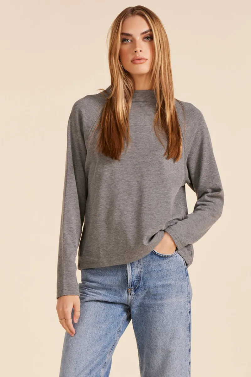 Sweaters|Tops*bobi Los Angeles RAGLAN MOCK NECK TOP CHARCOAL