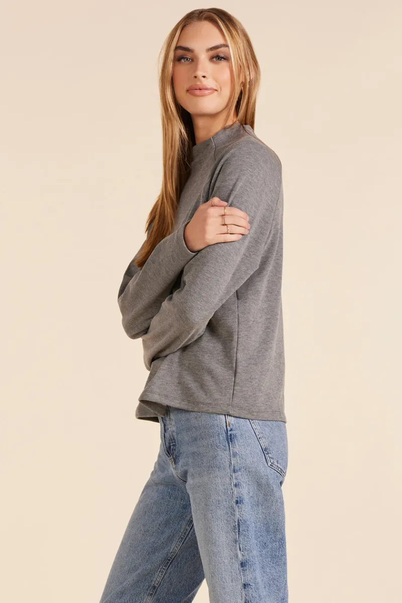 Sweaters|Tops*bobi Los Angeles RAGLAN MOCK NECK TOP CHARCOAL