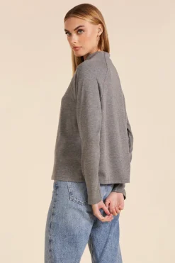 Sweaters|Tops*bobi Los Angeles RAGLAN MOCK NECK TOP CHARCOAL