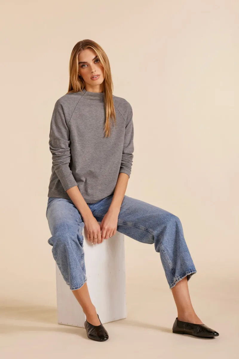 Sweaters|Tops*bobi Los Angeles RAGLAN MOCK NECK TOP CHARCOAL