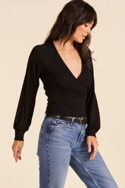 Tops*bobi Los Angeles RAGLAN SURPLICE TOP BLACK