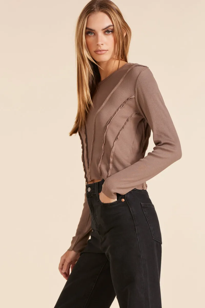 Tops*bobi Los Angeles REVERSE SEAM DETAIL ASSYMMETRICAL TEE HAZELNUT
