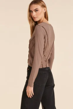 Tops*bobi Los Angeles REVERSE SEAM DETAIL ASSYMMETRICAL TEE HAZELNUT