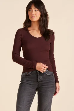 Tops*bobi Los Angeles RIBBED LONG SLEEVE TEE BROWN