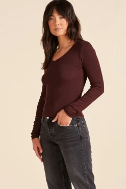 Tops*bobi Los Angeles RIBBED LONG SLEEVE TEE BROWN