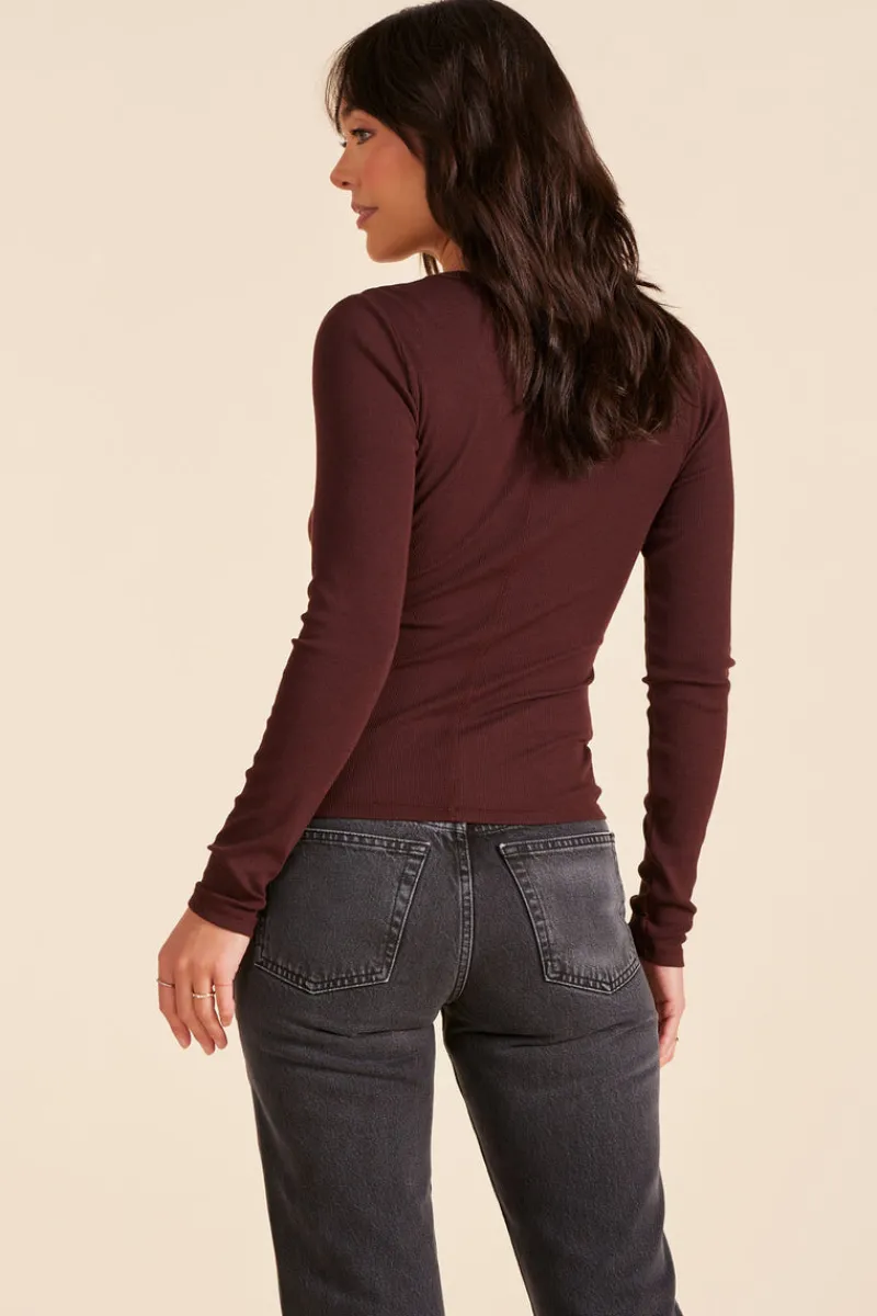 Tops*bobi Los Angeles RIBBED LONG SLEEVE TEE BROWN