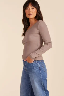 Tops*bobi Los Angeles RIBBED LONG SLEEVE TEE MUSHROOM