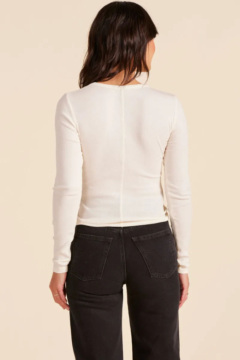 Tops*bobi Los Angeles RIBBED LONG SLEEVE TEE PARCHMENT