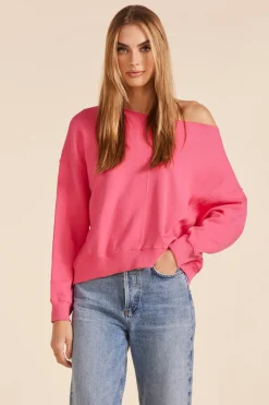 Sweaters|Tops*bobi Los Angeles RIB MIX BOATNECK SWEATSHIRT HOT FUCHSIA