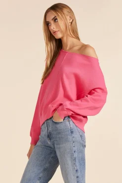 Sweaters|Tops*bobi Los Angeles RIB MIX BOATNECK SWEATSHIRT HOT FUCHSIA