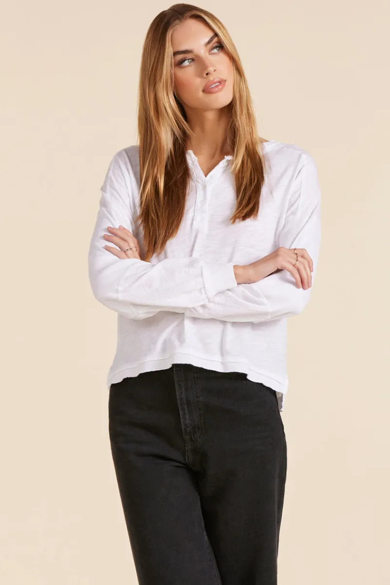 Tops*bobi Los Angeles RIB MIX HENLEY WHITE