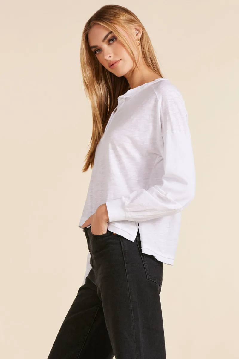 Tops*bobi Los Angeles RIB MIX HENLEY WHITE