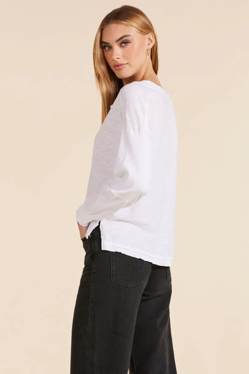 Tops*bobi Los Angeles RIB MIX HENLEY WHITE