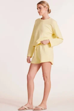 Bottoms*bobi Los Angeles ROLL CUFF TIE WAIST SHORT PALE YELLOW