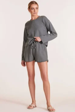 Bottoms*bobi Los Angeles ROLL CUFF TIE WAIST SHORT DK SAGE
