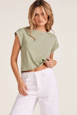 Tops*bobi Los Angeles ROLLED CUFF BOXY TEE JUNIPER