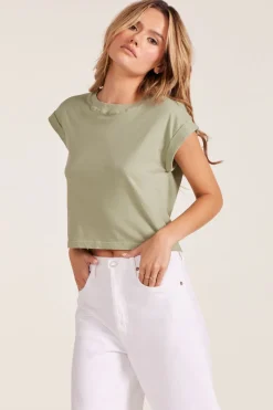 Tops*bobi Los Angeles ROLLED CUFF BOXY TEE JUNIPER
