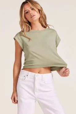 Tops*bobi Los Angeles ROLLED CUFF BOXY TEE JUNIPER