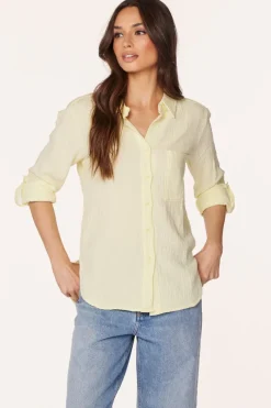 Tops*bobi Los Angeles ROLL SLEEVE BUTTON FRONT SHIRT SUNLIGHT