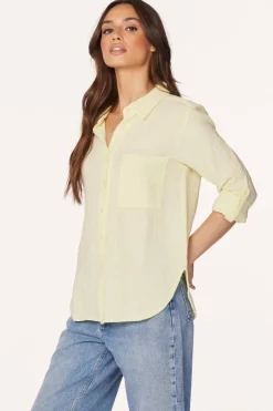 Tops*bobi Los Angeles ROLL SLEEVE BUTTON FRONT SHIRT SUNLIGHT