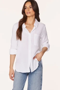 Tops*bobi Los Angeles ROLL SLEEVE BUTTON FRONT SHIRT WHITE