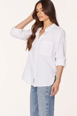 Tops*bobi Los Angeles ROLL SLEEVE BUTTON FRONT SHIRT WHITE