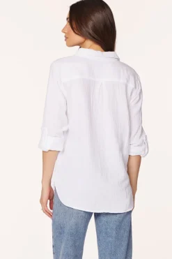Tops*bobi Los Angeles ROLL SLEEVE BUTTON FRONT SHIRT WHITE