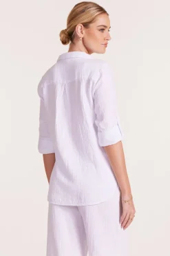 Tops*bobi Los Angeles ROLL SLEEVE BUTTON FRONT SHIRT WHITE