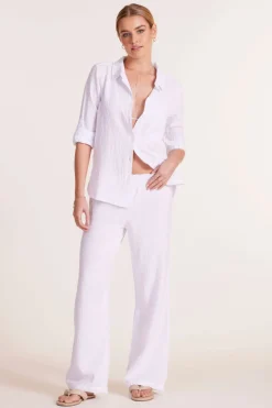 Tops*bobi Los Angeles ROLL SLEEVE BUTTON FRONT SHIRT WHITE