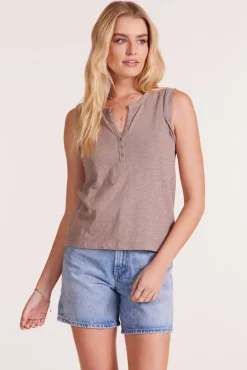 Tanks|Tops*bobi Los Angeles ROLL SLEEVE HENLEY MUSHROOM