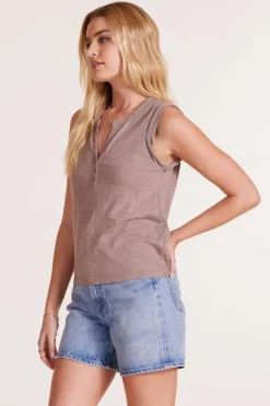 Tanks|Tops*bobi Los Angeles ROLL SLEEVE HENLEY MUSHROOM