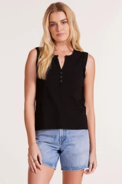 Tanks|Tops*bobi Los Angeles ROLL SLEEVE HENLEY BLACK