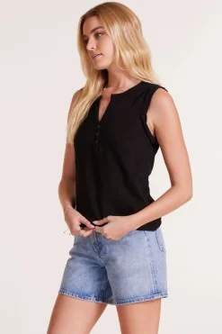 Tanks|Tops*bobi Los Angeles ROLL SLEEVE HENLEY BLACK