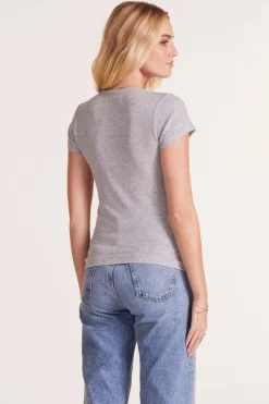 Tops*bobi Los Angeles SCOOP NECK FITTED CROP TEE HEATHER GREY