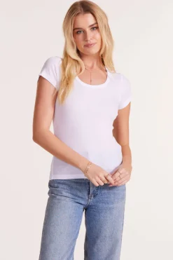 Tops*bobi Los Angeles SCOOP NECK FITTED CROP TEE WHITE