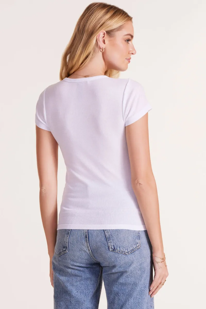 Tops*bobi Los Angeles SCOOP NECK FITTED CROP TEE WHITE