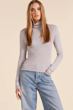 Tops*bobi Los Angeles SEAM DETAIL THERMAL TURTLENECK PEBBLE