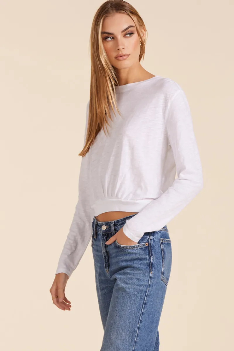 Tops*bobi Los Angeles SHIRRED DETAIL BANDED CREWNECK TEE WHITE