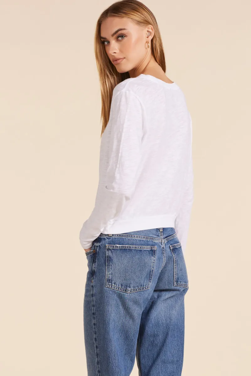 Tops*bobi Los Angeles SHIRRED DETAIL BANDED CREWNECK TEE WHITE