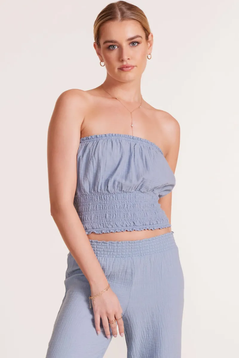 Tops*bobi Los Angeles SHIRRED DETAIL TUBE TOP WATER