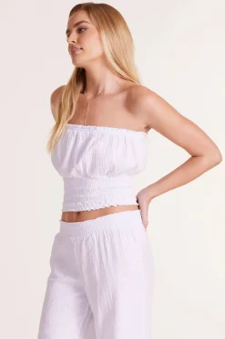 Tops*bobi Los Angeles SHIRRED DETAIL TUBE TOP WHITE