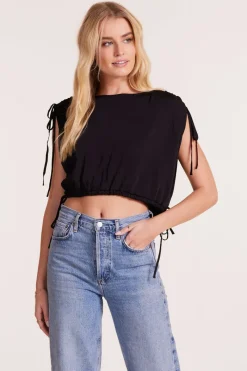 Tops*bobi Los Angeles SHIRRED SHOULDER BLOUSE BLACK