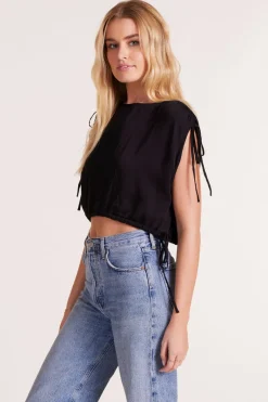 Tops*bobi Los Angeles SHIRRED SHOULDER BLOUSE BLACK