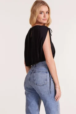 Tops*bobi Los Angeles SHIRRED SHOULDER BLOUSE BLACK