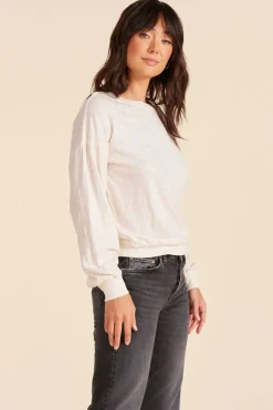 Tops*bobi Los Angeles SHIRRED SLEEVE DROP SHOULDER PULLOVER PARCHMENT