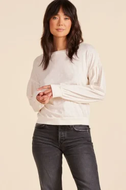 Tops*bobi Los Angeles SHIRRED SLEEVE DROP SHOULDER PULLOVER PARCHMENT