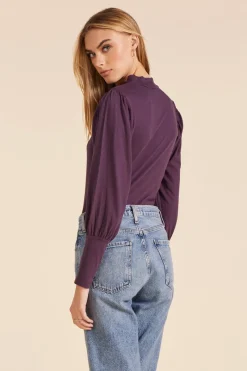 Tops*bobi Los Angeles SHIRRED SLEEVE MOCKNECK TOP RAISIN
