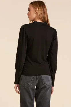Tops*bobi Los Angeles SHIRRED SLEEVE MOCKNECK TOP BLACK