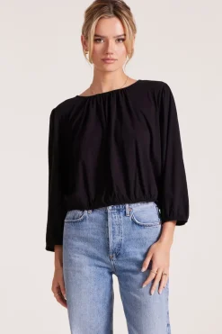 Tops*bobi Los Angeles SHIRRED 3/4 SLEEVE TEE BLACK